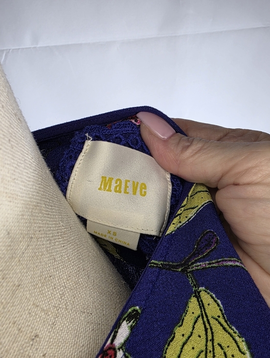 Maeve Anthropologie Maplewood Blue Floral Long Sleeve Button Front Dress XS - Picture 2 of 7